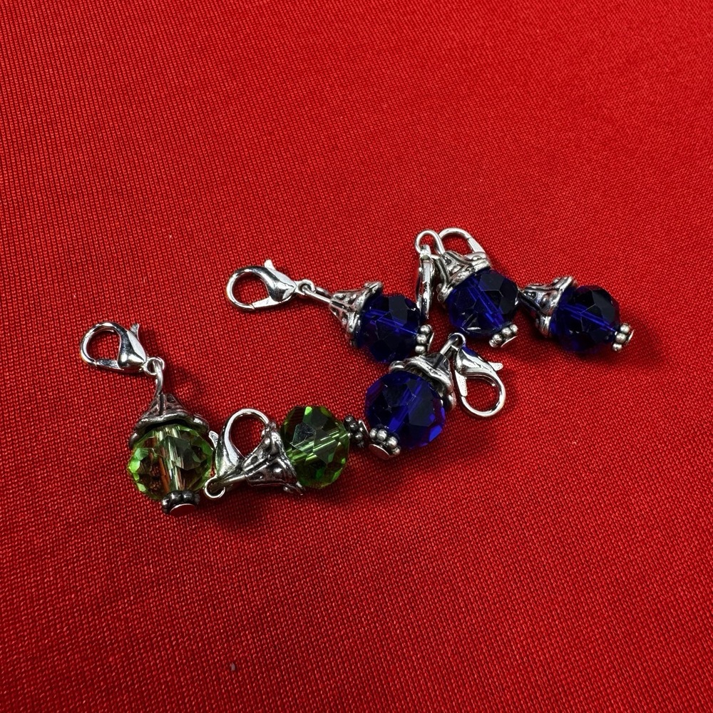 Lot‎ Of 6 Green & Blue Gem Bead Charms With Clasps